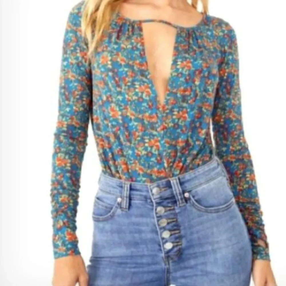 Free People Intimately free floral turquoise body suit size XS NWT